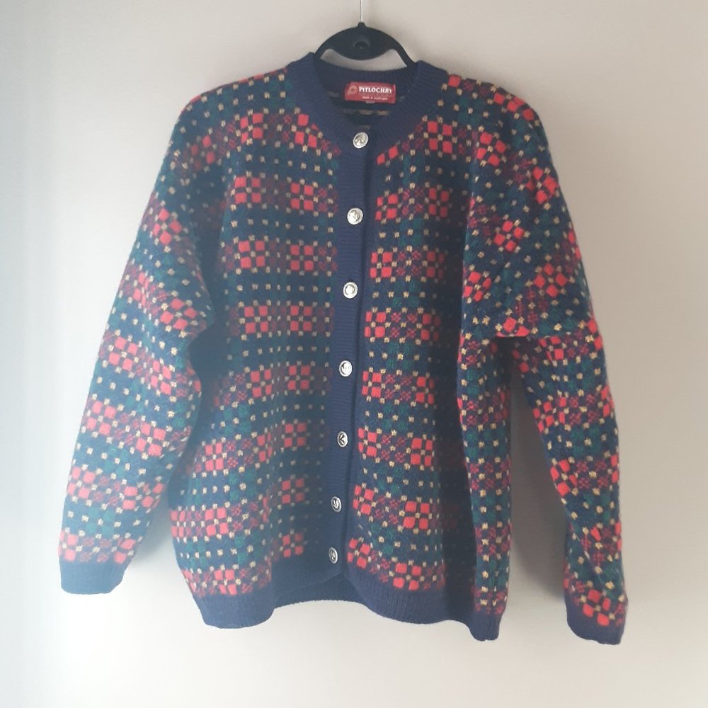 Pitlochry Made in Scotland Women's Shetland 100% Wool Plaid Sweater, Large